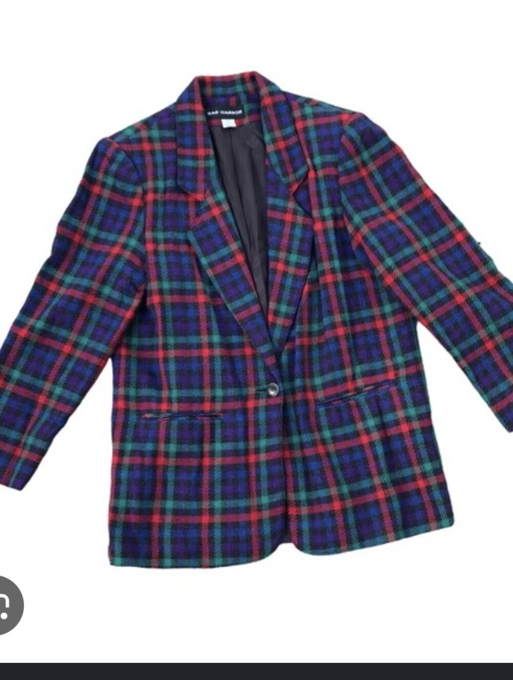 Vintage Plaid Checked Blazer Wool Blend Heritage Prep Equestrian Oversized